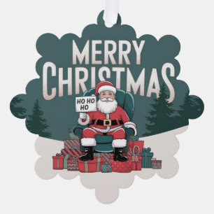 Green vintage Merry Christmas Santa Claus ho ho ho Tree Decoration Card