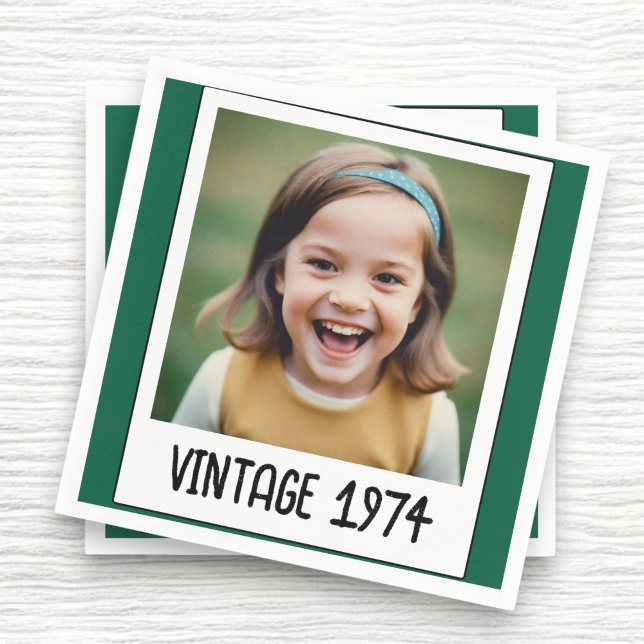 Green Vintage Milestone Birthday Photo Keepsake Napkin (Creator Uploaded)