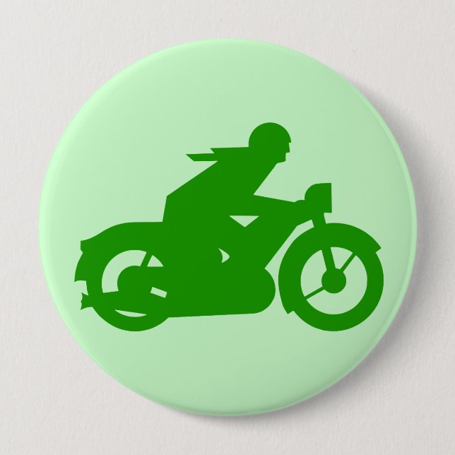 GREEN VINTAGE MOTORCYCLIST STENCIL 10 CM ROUND BADGE (Front)