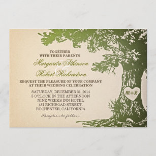 green vintage old oak tree wedding invitations