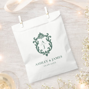Green Vintage Ornate Crest Wedding Favour Bags