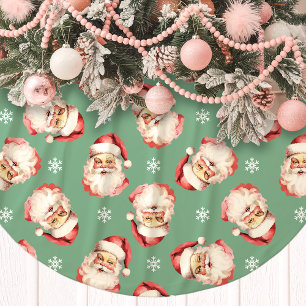 Green Vintage Santa Claus Face Watercolor Brushed Polyester Tree Skirt