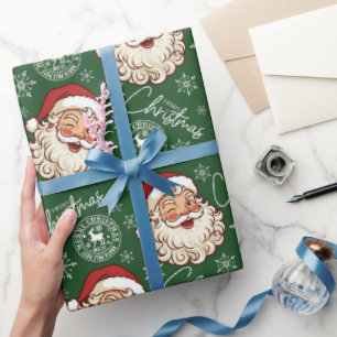 Green Vintage Santa North Pole Post Christmas Wrapping Paper