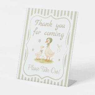 Green Vintage Silly Goose Baby Shower Favour Pedestal Sign