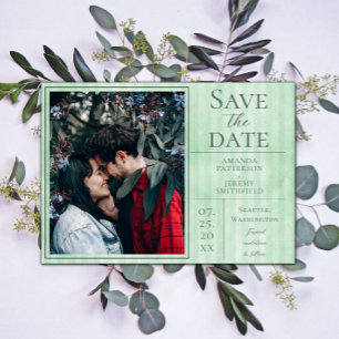 Green Vintage Striped Photo Save the Date