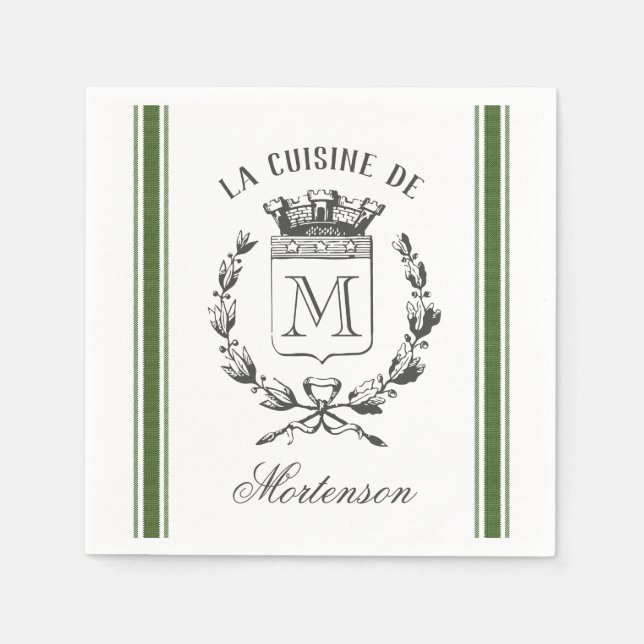 Green Vintage Style French Sack Custom Monogram Napkin (Front)