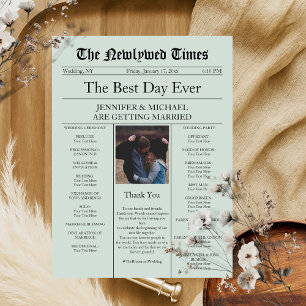 Green Vintage Traditional Newspaper Wedding Invitation