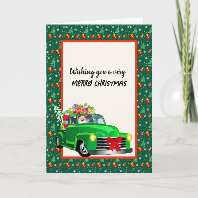 Green Vintage Truck Presents Santa Card (Front)