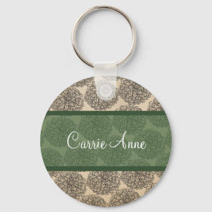 Green Vintage Zinnia Keychain