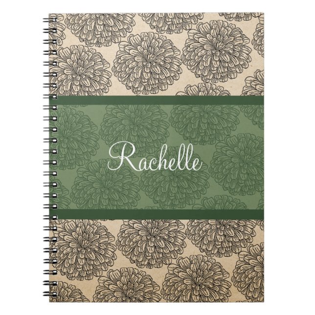 Green Vintage Zinnia Notebook (Front)