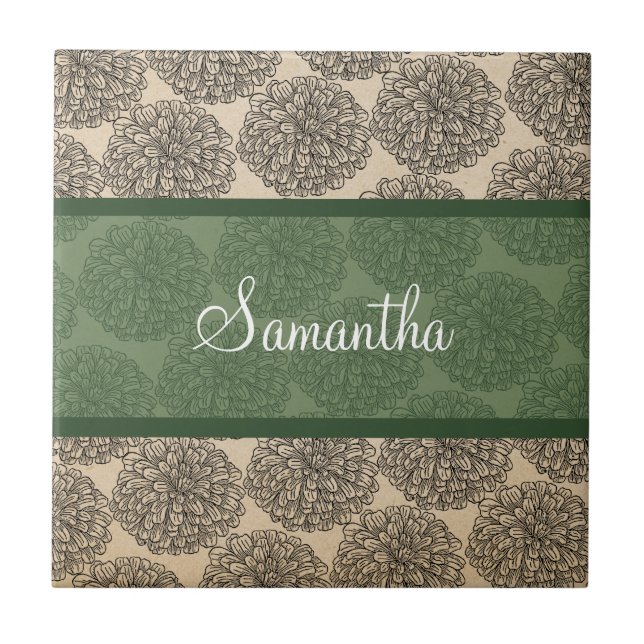 Green Vintage Zinnia Tile (Front)