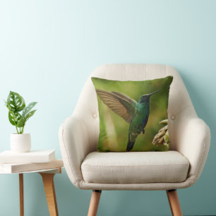 Green Violet-ears Hummingbird Throw Pillow