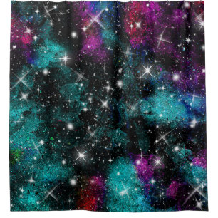 Green Violet Galaxy Star Milky Way Shower Curtain