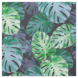 Green Violet Tropical Monstera Leaves Fabric