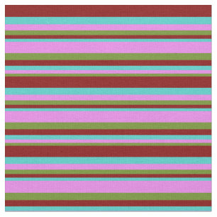 Green, Violet, Turquoise, and Maroon Stripes Fabric