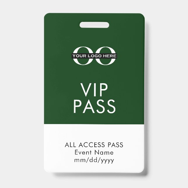 Green VIP Access Badge Custom Logo Event Info ID Badge (Front)