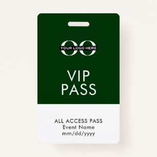 Green VIP Access Badge Custom Logo Event Info ID Badge