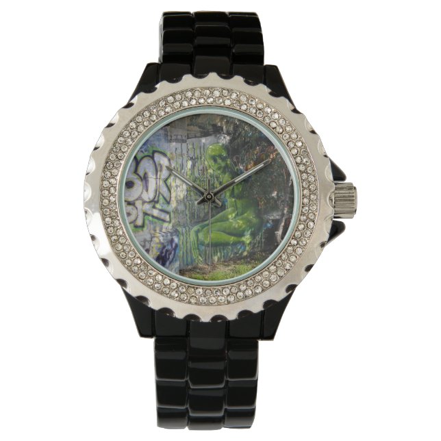 Green Visitor From Outer Space Graffiti Watch (Front)