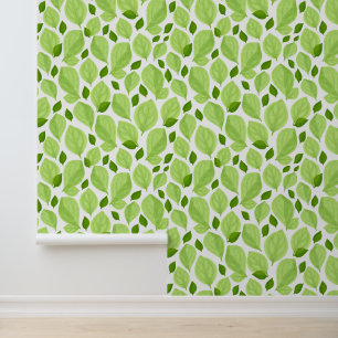 Green Vivid Basil Leaves Nature Hand Drawn Pattern Wallpaper
