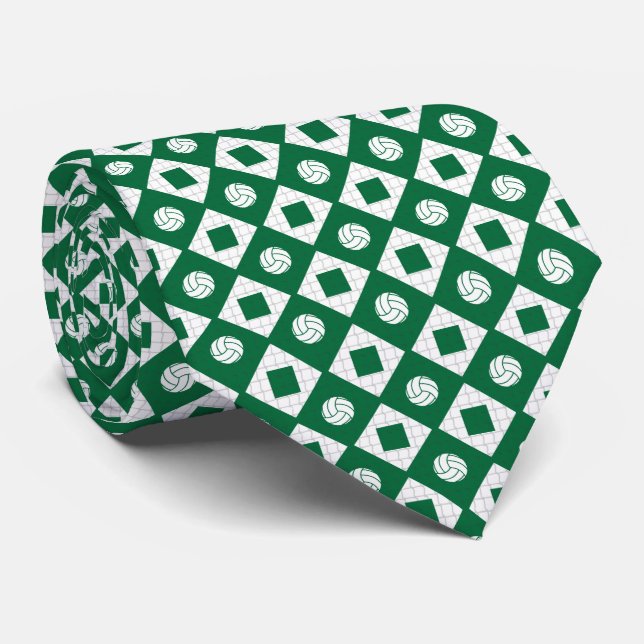 Green Volleyball Argyle Pattern Tie (Rolled)
