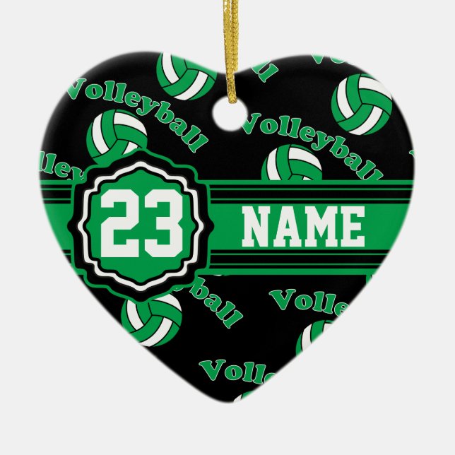 Green Volleyball Ceramic Tree Decoration (Front)