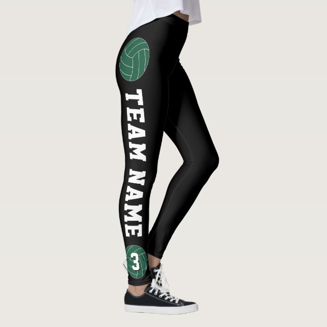 Green Volleyball Custom Team Name & Player Number Leggings (Right)