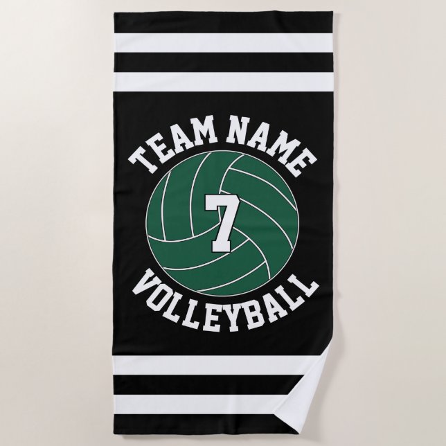 Green Volleyball Team Name & Player Number Custom Beach Towel (Front)