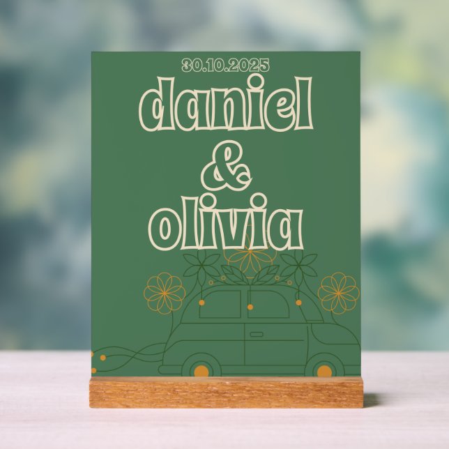 Green Vosvos Minimal Wedding Acrylic Sign (Neutral)