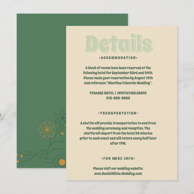 Green Vosvos Minimal Wedding Enclosure Card (Front/Back)