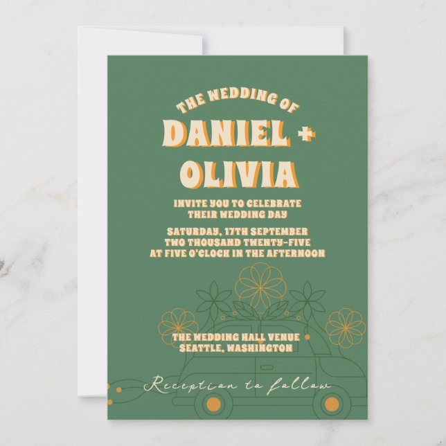 Green Vosvos Minimal Wedding Qr Code In Invitation (Front)