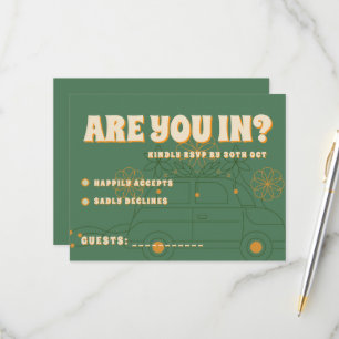 Green Vosvos Minimal Wedding RSVP Card