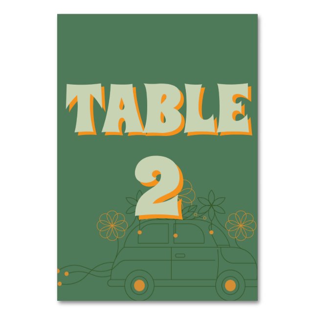 Green Vosvos Minimal Wedding Table Number (Back)