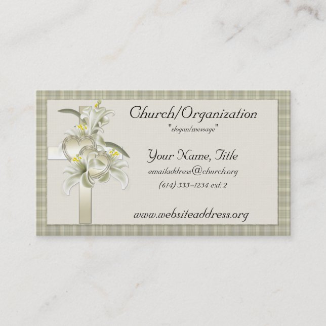 Green w/Gold Cross/Hearts/Flowers Business Cards (Front)