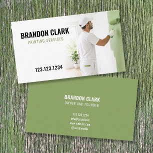 Green Wall Painter with Roller Photo Painting Business Card