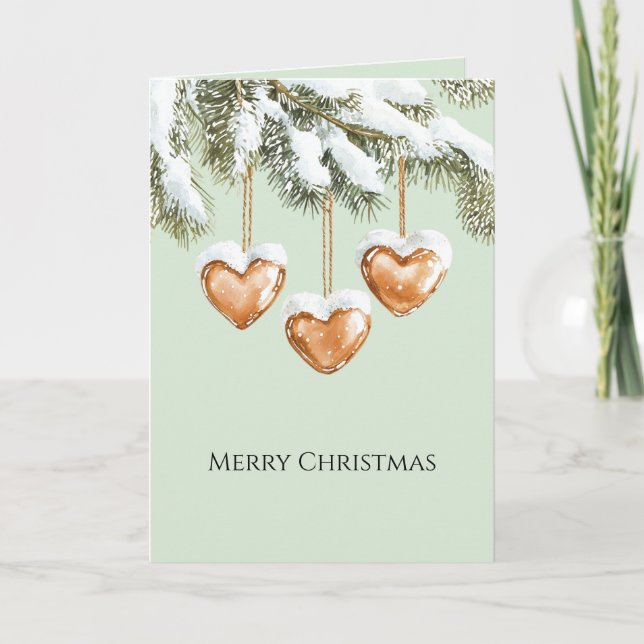 Green Warm Creamy Caramel Hearts Christmas Tree  Card (Front)