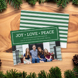 Green Warm Wishes Joy Love Peace Holiday Photo Card