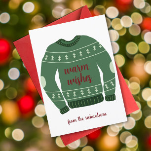 Green Warm Wishes Ugly Sweater Christmas  Holiday Card