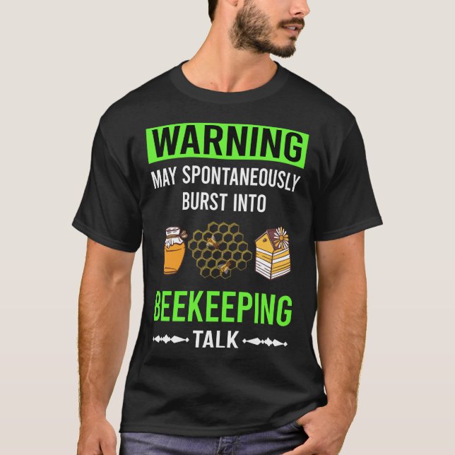 Green Warning Beekeeping Beekeeper Apiculture T-Shirt (Front)