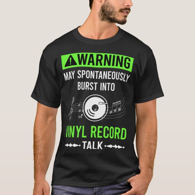 Green Warning Vinyl Record Records T-Shirt (Front)