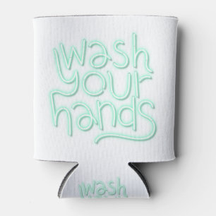 Green wash your hands neon sign transparent can cooler