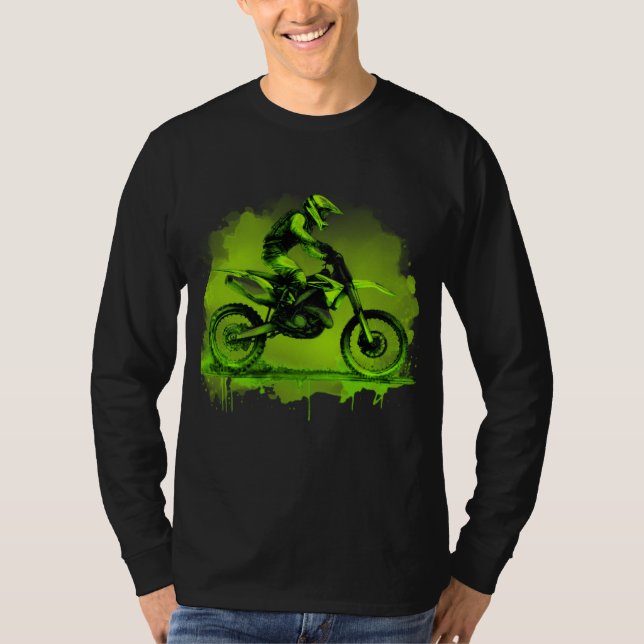 Green Water Colour Dirt Bike T-Shirt (Front)