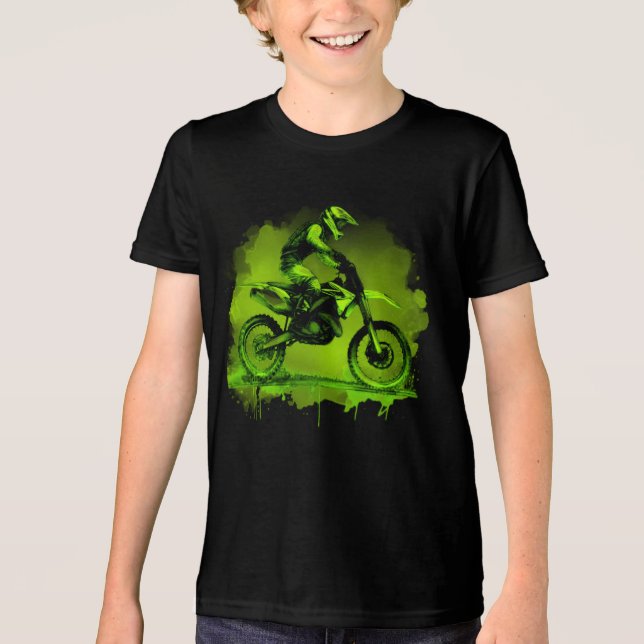 Green Water Colour Dirt Bike Tri-Blend Shirt (Front)