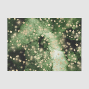 Green Water Colour with Gold Stars Tissue Paper