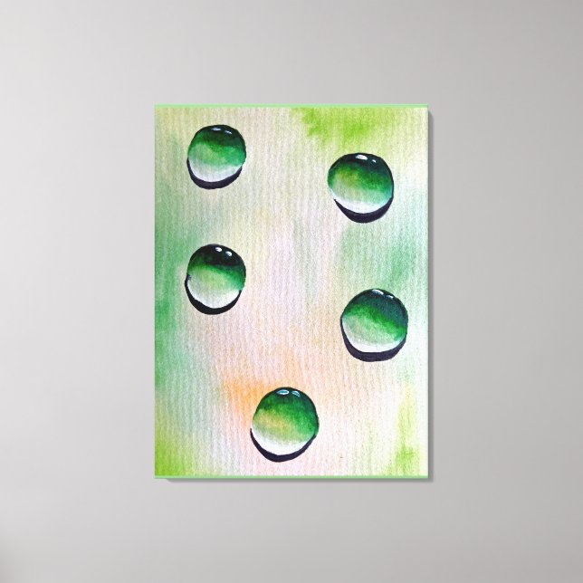 Green water drops art canvas print (Front)