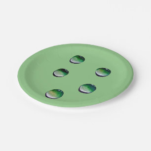 Green water drops water art paper plate