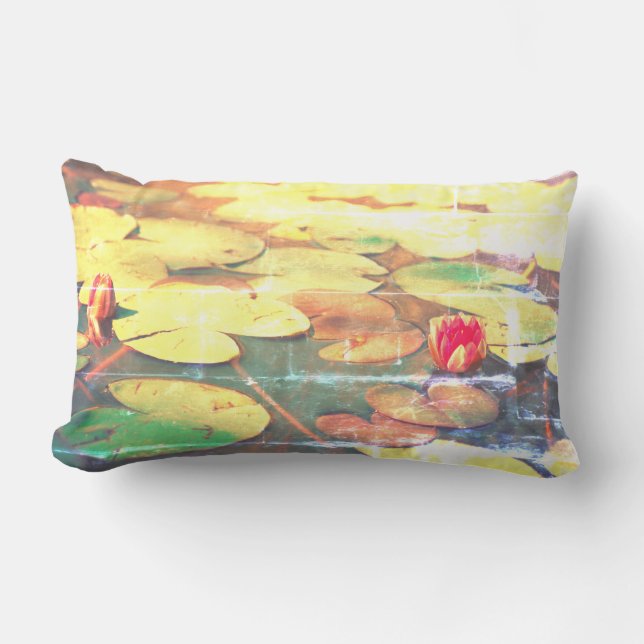 Green Water Lily Plants Cushion Throw Pillow (Front)