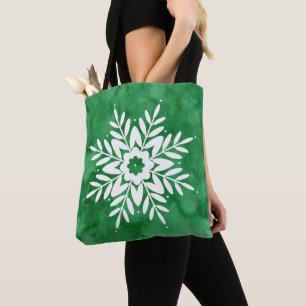 Green Watercolor Abstract Snowflake Tote Bag