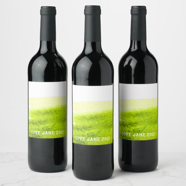 Green watercolor abstract stripe wine label (Bottles)