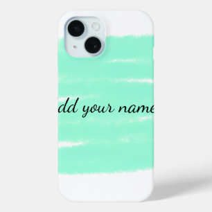 Green watercolor add name text message here throw iPhone 15 case