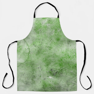 Green watercolor and ink paper textures on white b apron